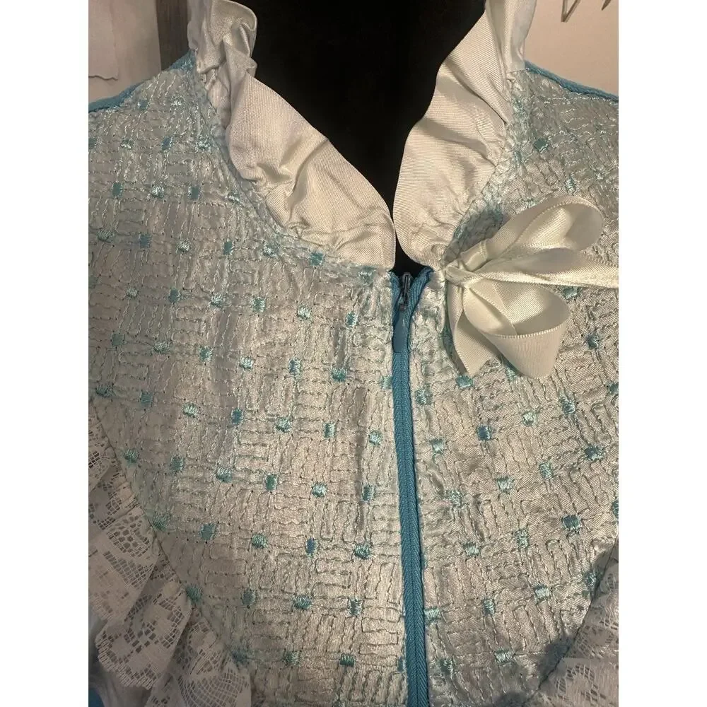 Vintage Moodsetter Nightgown Robe House Coat Blue Cottage Victorian Zip Sz.Small